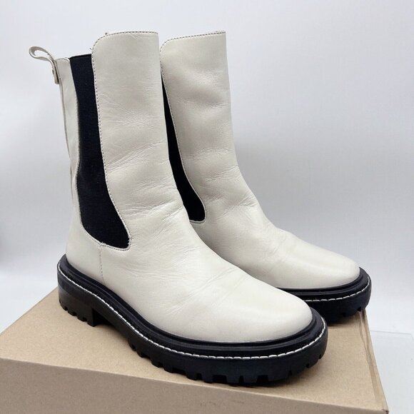 Tory Burch Benton Chelsea Ankle Boots Platform Vachetta Calf Ivory/ Black US 10 - Picture 5 of 13